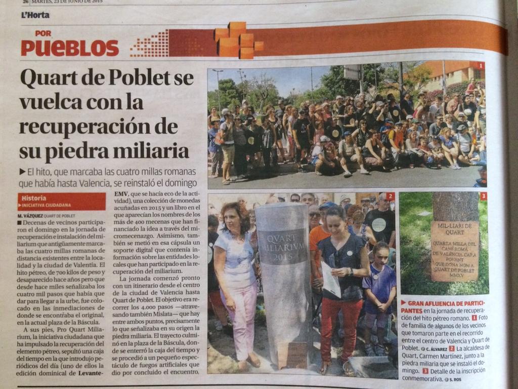 QuartPatrimoni's tweet photo. #ProQuartMiliarium de nou a @levante_emv Gràcies a totes les persones i col.lectius participants #QuartdePoblet http://t.co/EUxIkDjA0E