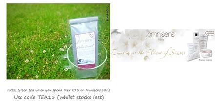 Calling #teaLovers FREE* Fragrant Green Tea worth £6 when you spend over £15 on Omnisens Paris*.Use code TEA15