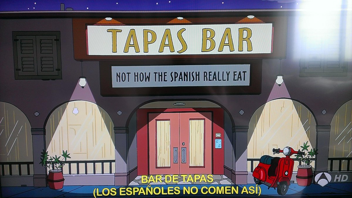 kintanaaa's tweet photo. Tipical Tapas bar in Plaza Mayor de Los Simpsons http://t.co/tWyPX4L891