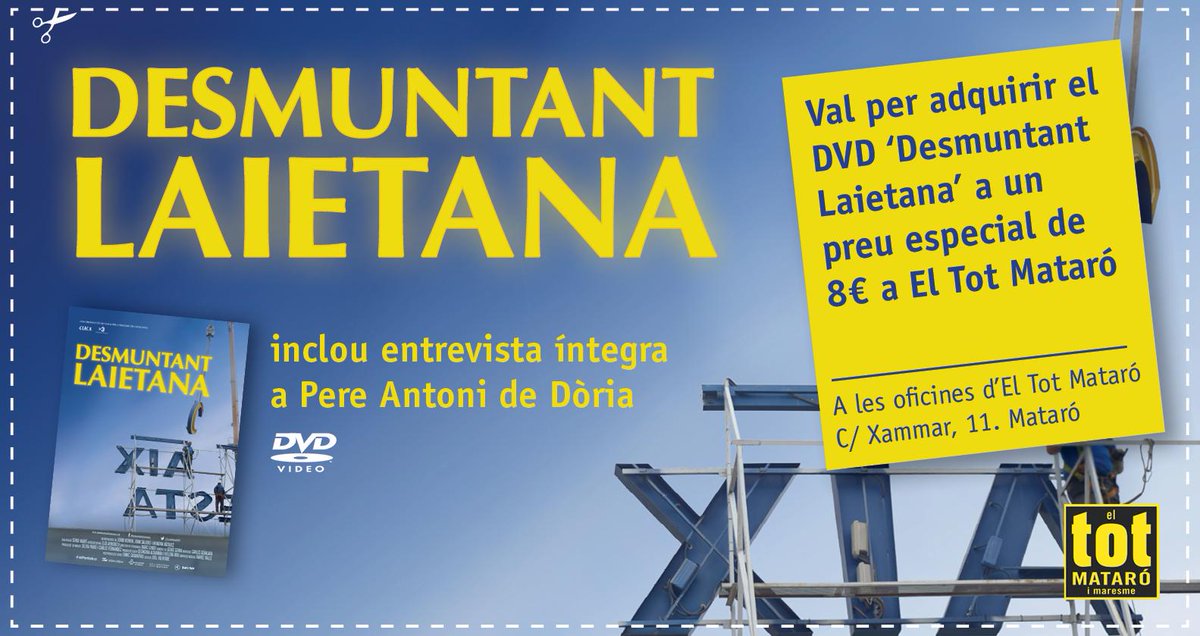 Trobaràs els DVDs de 'Desmuntant Laietana' a les oficines del <a href="/totmataro/">El Tot Mataró i Maresme</a> al C/Xammar 11. #LaietanaTV3 <a href="/XarxaClack/">Clack</a>