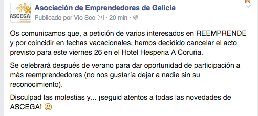 incoruna's tweet photo. ·@ascega aplaza la entrega del reconocimiento Reemprende http://t.co/RY4AEseTXr
