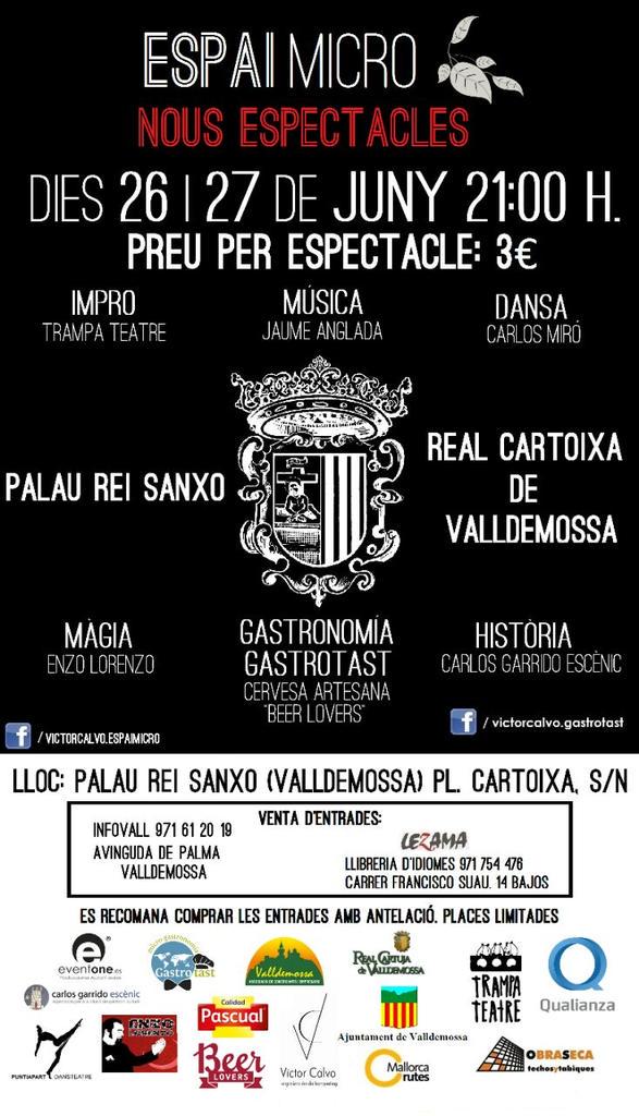BEERLOVERSNORD's tweet photo. Este fin de semana también estaremos en en el Palau Rei Sanxo de #Valldemossa. 
#EspaiMicro #Impro @TrampaTeatre http://t.co/2yOR7UbK5x
