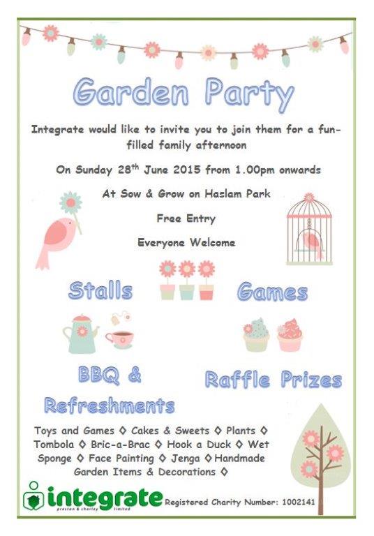 IntegrateCE's tweet photo. The countdown is on to our annual garden party, fingers crossed for good weather this Sunday. All welcome http://t.co/3bcNCZExp4