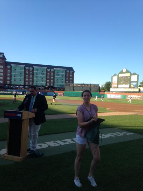 Northeast Delta Stadium:NHIAA  Female Student/Athlete of the year, Hannah Neild with Executive Director, Jeff Collins