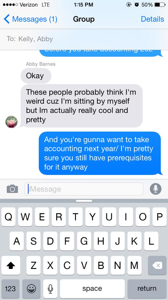 KB_arnes's tweet photo. Lol when no one talks to Abby at orientation... http://t.co/vYs3yXg94p