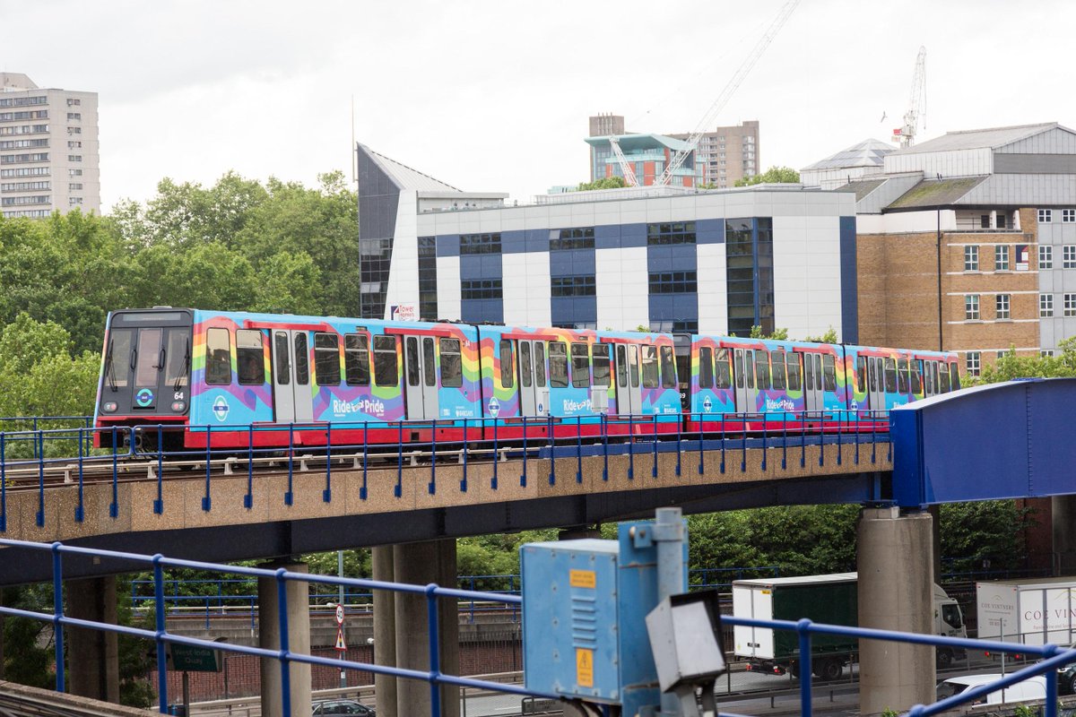 We’ve teamed up with <a href="/BarclaysUK/">Barclays UK</a> to bring you the @LondonDLR #trainbow to mark #PrideinLondon