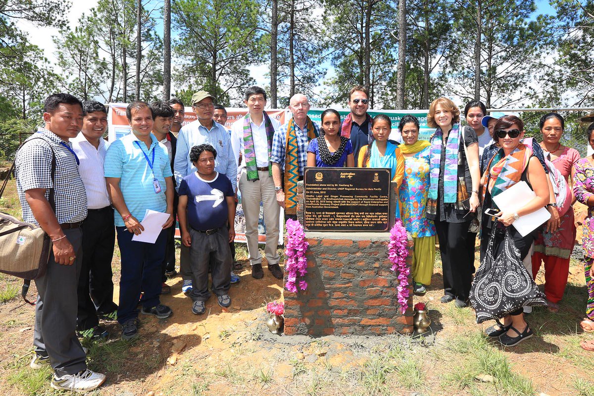 UNDPNepal's tweet image. UNDPs @HaoliangXu laid foundation stone 4 ginger processing center in S.palchok. @UNDPasiapac #NepalReconstruction