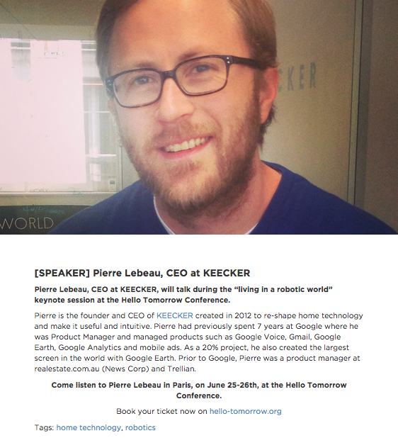 Keecker's tweet photo. Meet #KEECKER and our founder @pierreleb at @hellotmrc on June 25-26 : http://t.co/BoqAfA3RcY #hellotomorrowchallenge http://t.co/hDoBMC2YS8