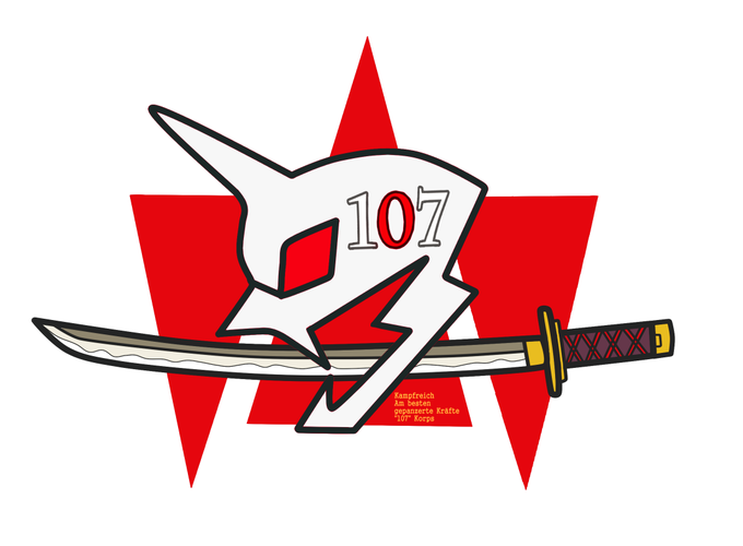 コッソリ作ってた107の部隊章。  フリスノ隊長の異名である白鬼イメージで製作(*'-`*) 