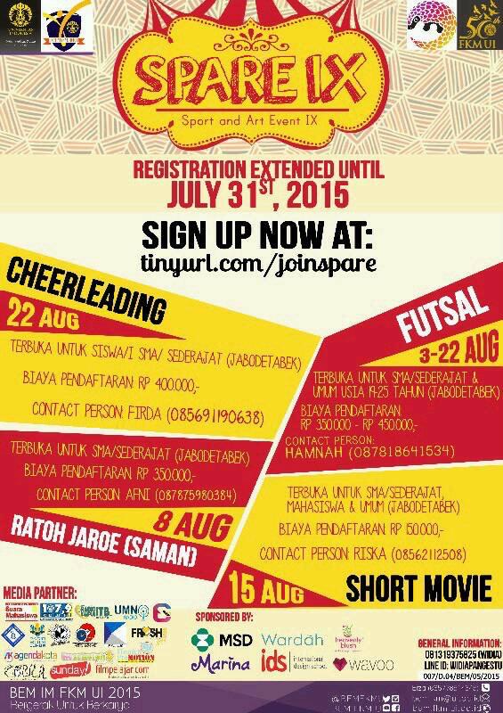 UIUpdate's tweet photo. Ikuti Sport and Art Event IX @SPAREFKMUI. Registrasi s/d 31 Juli 2015. Daftar Sekarang! http://t.co/zDWJBXYImB https://t.co/HIru2h9EBy