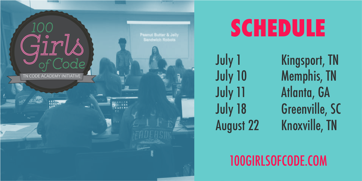 TracyGuarino1's tweet photo. Events scheduled for this summer! Don't miss out! #CodeYourCommunity http://t.co/oMJhkAC47E http://t.co/v632FC1LAE via @100GirlsofCode