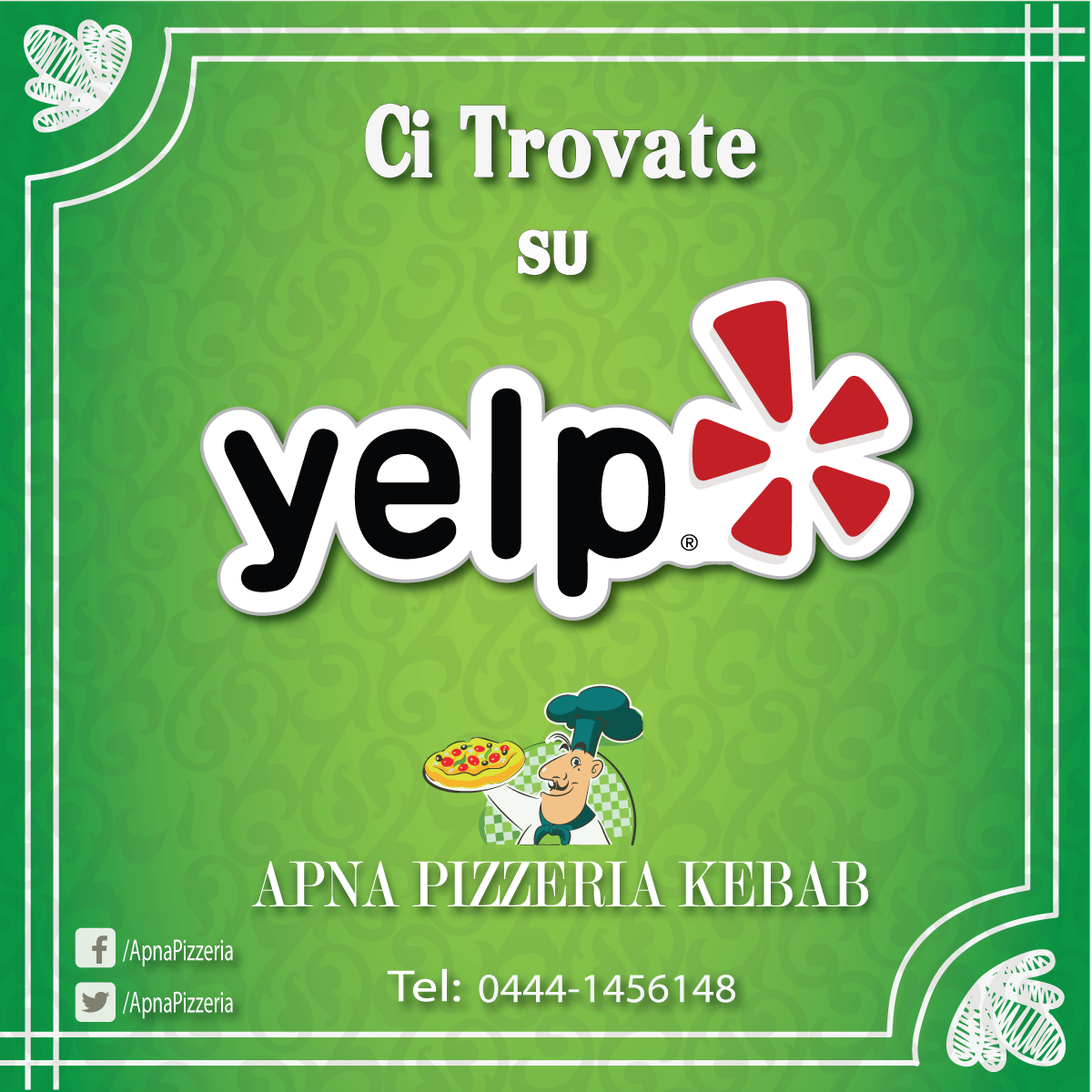 ApnaPizzeria's tweet photo. Recensione nostro Pizzeria anche su Yelp. 
Yelp Link: http://t.co/BuGB9zRjtj
#Pizzeria #Sandrigo #Recensione http://t.co/BYJyTyMxPW