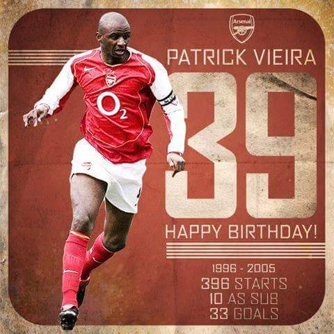Our Legend Captain!! Happy 39th birthday!!   Remessage to wish our old captain Patrick Vieira 