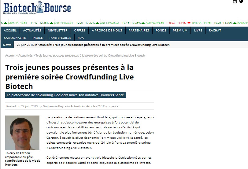 Hoolders's tweet photo. Biotech Bourse parle de nous ! @BiotechBourse #investissement #sante http://t.co/BltOaVvZ5p http://t.co/Q3LJ8QDVaf