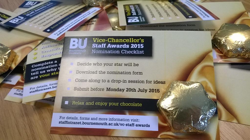 OD_BU's tweet photo. Attending an @OD_BU event at @bournemouthuni this week? Keep an eye out for the #VCStaffAwards chocolate cards...! http://t.co/CJXbLXZblC