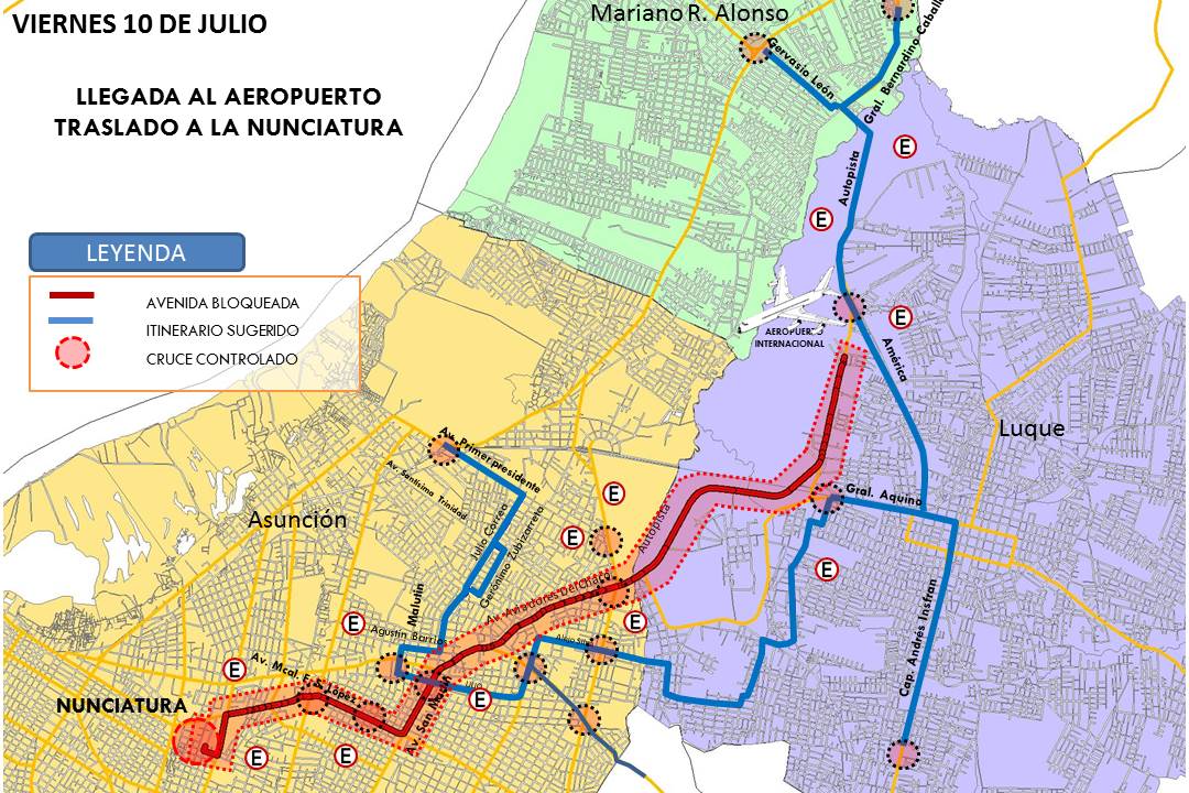Desvío para transporte público para el viernes 10 de julio día de la llegada del Papa Francisco <a href="/AM_1080/">Monumental AM 1080</a> <a href="/SanTula/">Santiago González</a>