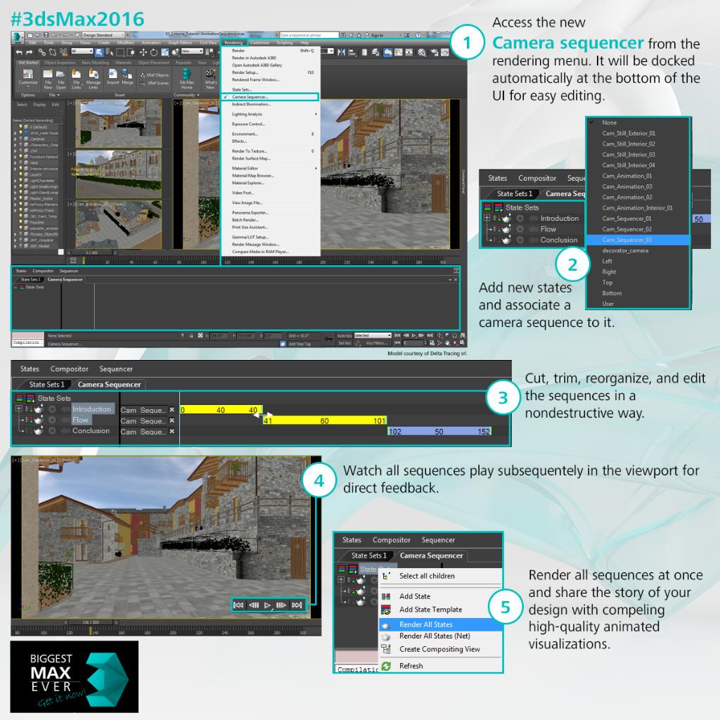 Adsk3dsMax's tweet image. Quick Tips:Camera Sequencer - Cut, trim &amp;amp; edit stories of your design directly in #3dsMax2016 autode.sk/tryMax2016