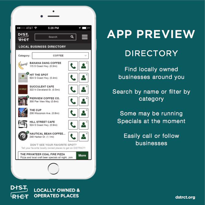 DISTRICT_App's tweet photo. Easily find locally owned places around you for whatever you need. More at http://t.co/zYfKOAXMM0. #BuyLocal http://t.co/bCVOyjxlq8