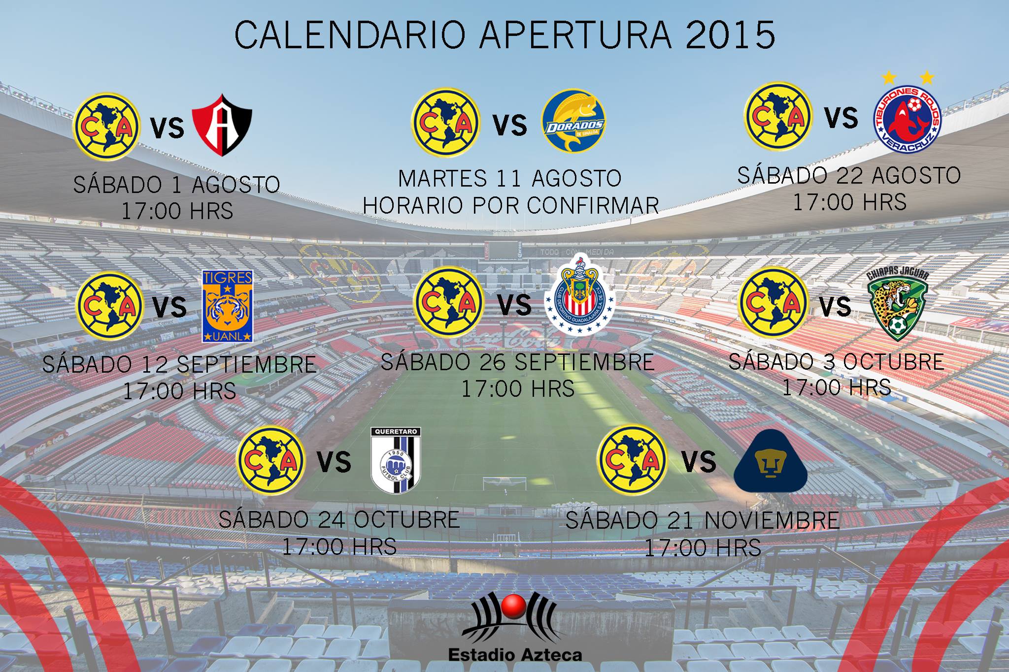 Estadio Azteca on Twitter "Te compartimos nuestro calendario Apertura