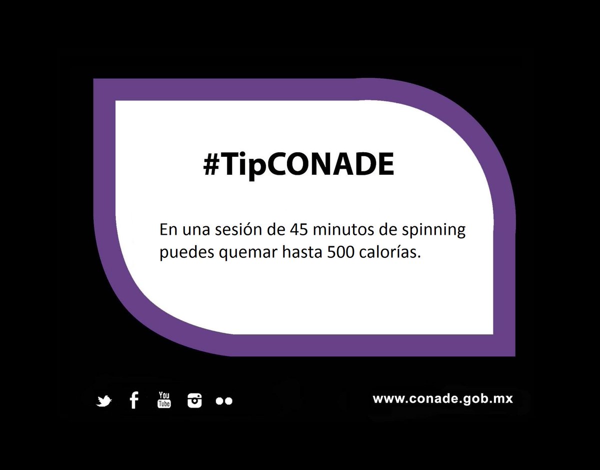 conadeoficial's tweet photo. #TipCONADE En una sesión de 45 minutos de spinning puedes quemar hasta... http://t.co/3DJI8bcIj8