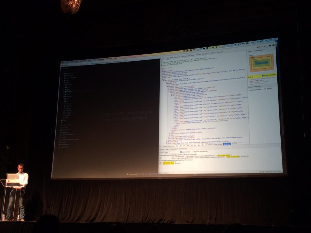 jkup's tweet image. Amazing talk by @jasonlaster11 fixing chrome inspector bugs WITH chrome inspector! #jquerysf