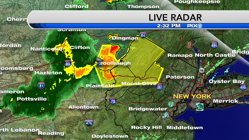 PIXweather's tweet image. Severe t-storm warning in effect for Sussex, Morris and Warren through 3:30pm. 60 mph gusts possible. @PIX11News