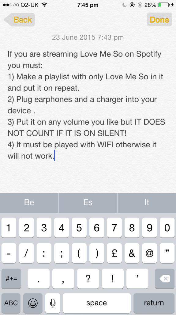 SK_Worldwide's tweet photo. If you are streaming Love Me So on Spotify make sure you are doing all these things💞 #LoveMeSoToNumberOne - Jess http://t.co/sHBESQxNW3