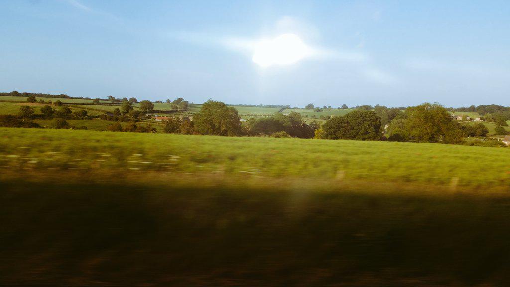 The sun is out and the English countryside is beautiful. Loving #travellingbytrain