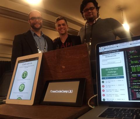 freeCodeCamp's tweet image. We teach people to code, then help them practice by building projects for nonprofits. Stop by our booth #jQuerySF