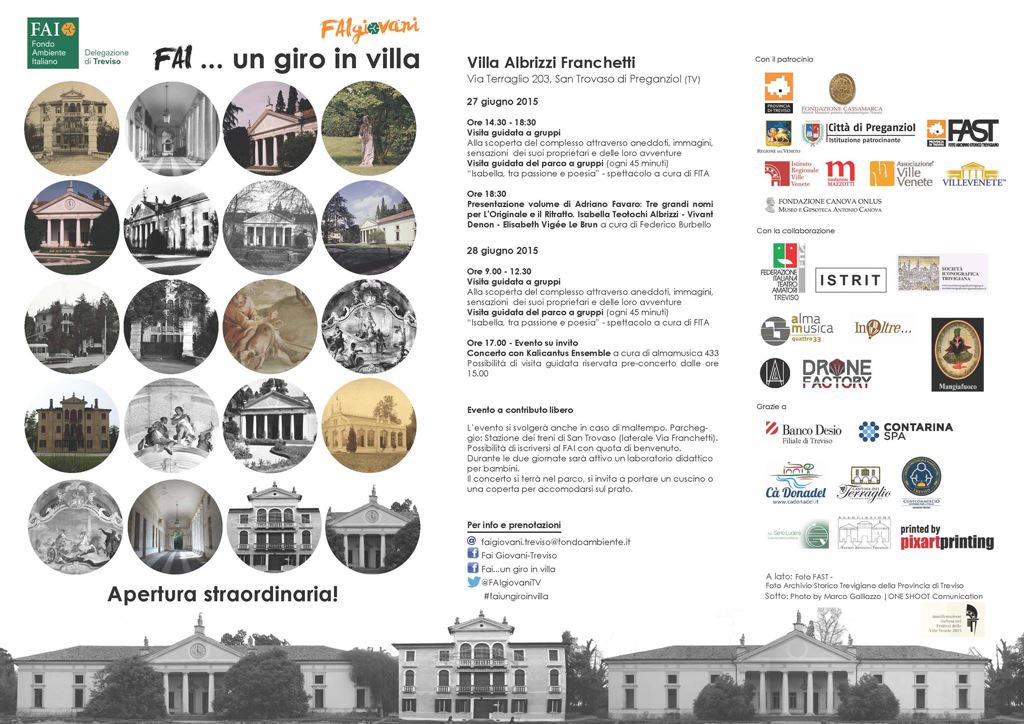 #FAIungiroinvilla Sabato 27 e domenica 28 giugno. Villa Albrizzi Franchetti (TV). Prenotazioni solo per 28 pomeriggio