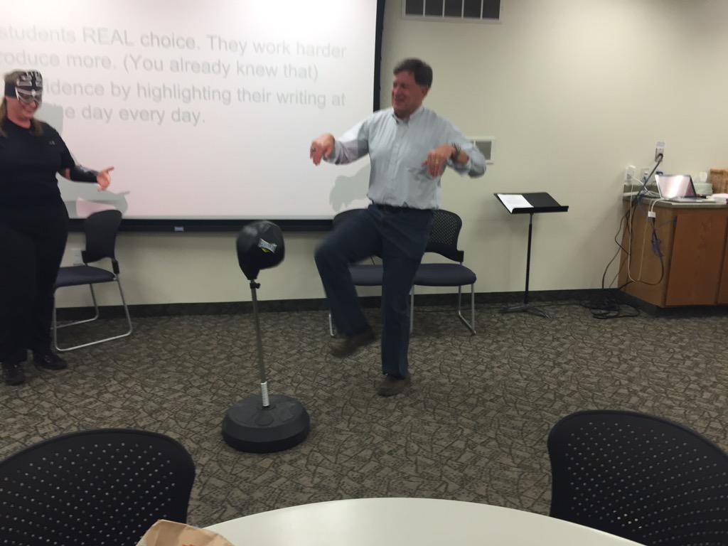 Joseph_David's tweet photo. @crowechris not quite harnessing his inner Danielson #karateChris #cuwp2015 http://t.co/H0yLLK5OjX