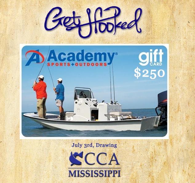 CCAMississippi's tweet photo. Win a $250 @Academy gift card or 30 other prizes in the GetHooked Raffle.  Details &amp; purchase https://t.co/ctum5NPOZH http://t.co/QqgcBpr3iI
