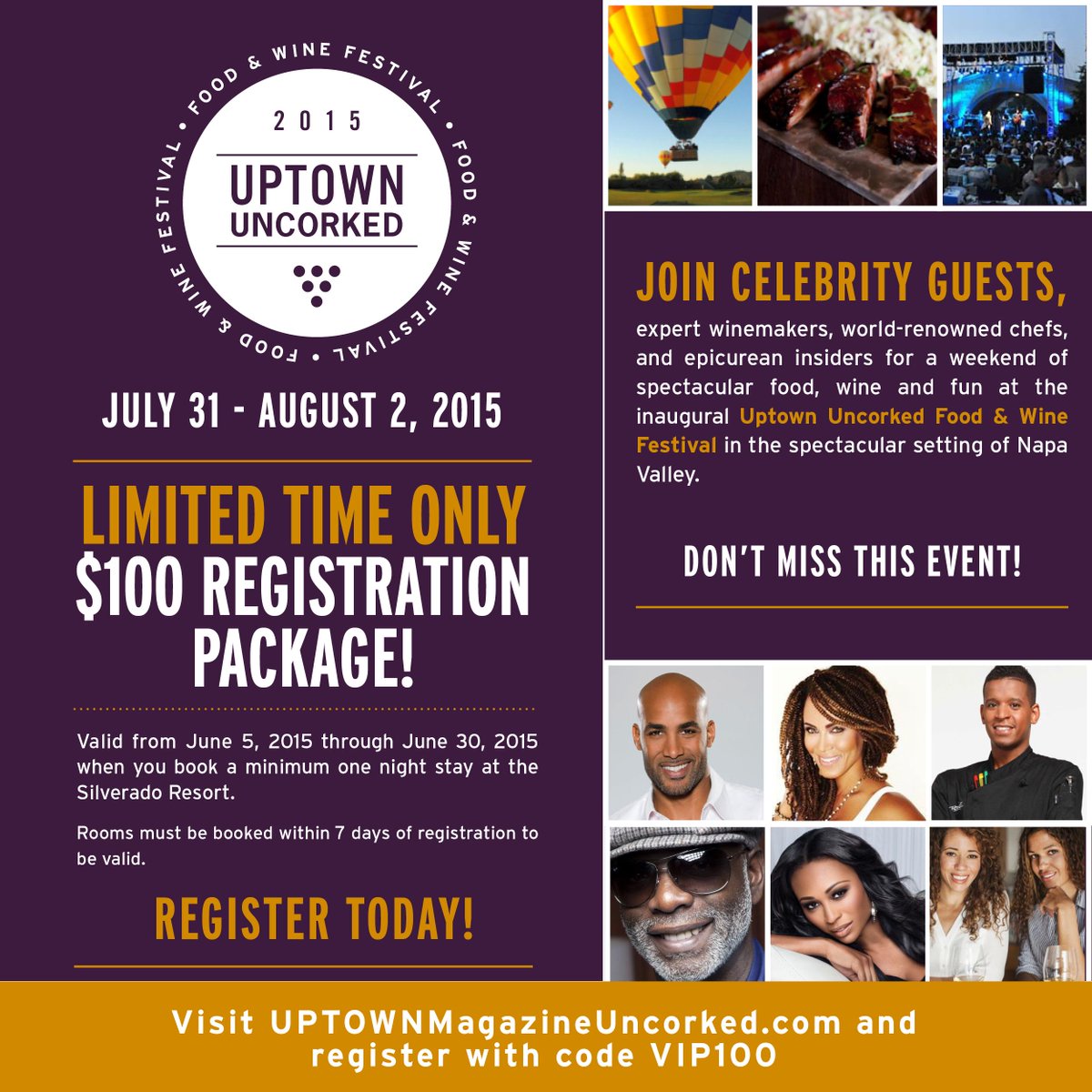 BrownSista's tweet photo. #UptownUncorked Food and Wine Fest in #NapaValley. $100 Reg - I’m in! http://t.co/V40rfqb6Fc #VIP100 http://t.co/py55LKXt5C