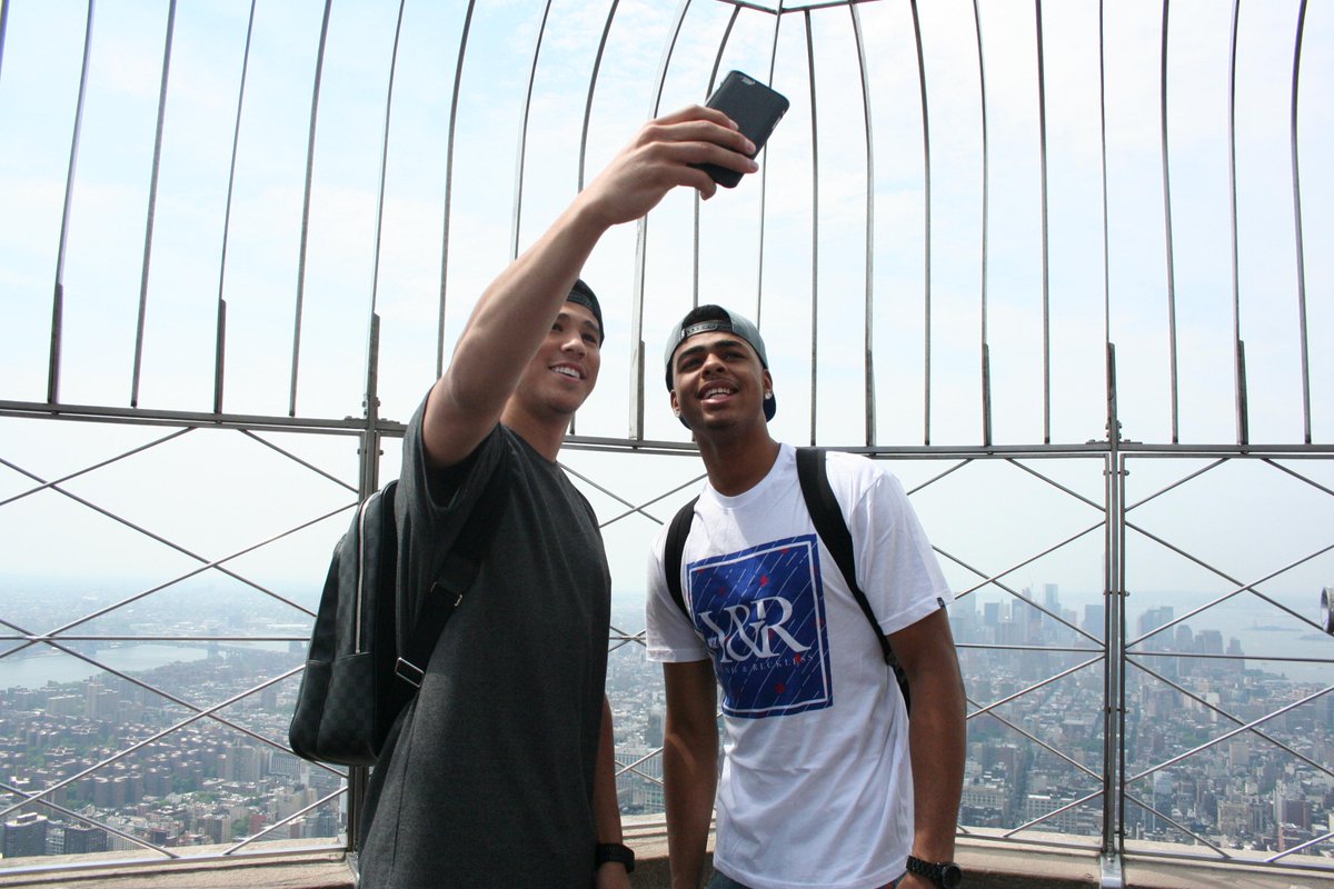 EmpireStateBldg's tweet image. Spotted at the Empire State Building: top #NBADraft prospects D&apos;Angelo Russell (@Dloading) &amp;amp; @DevinBook! #NBA