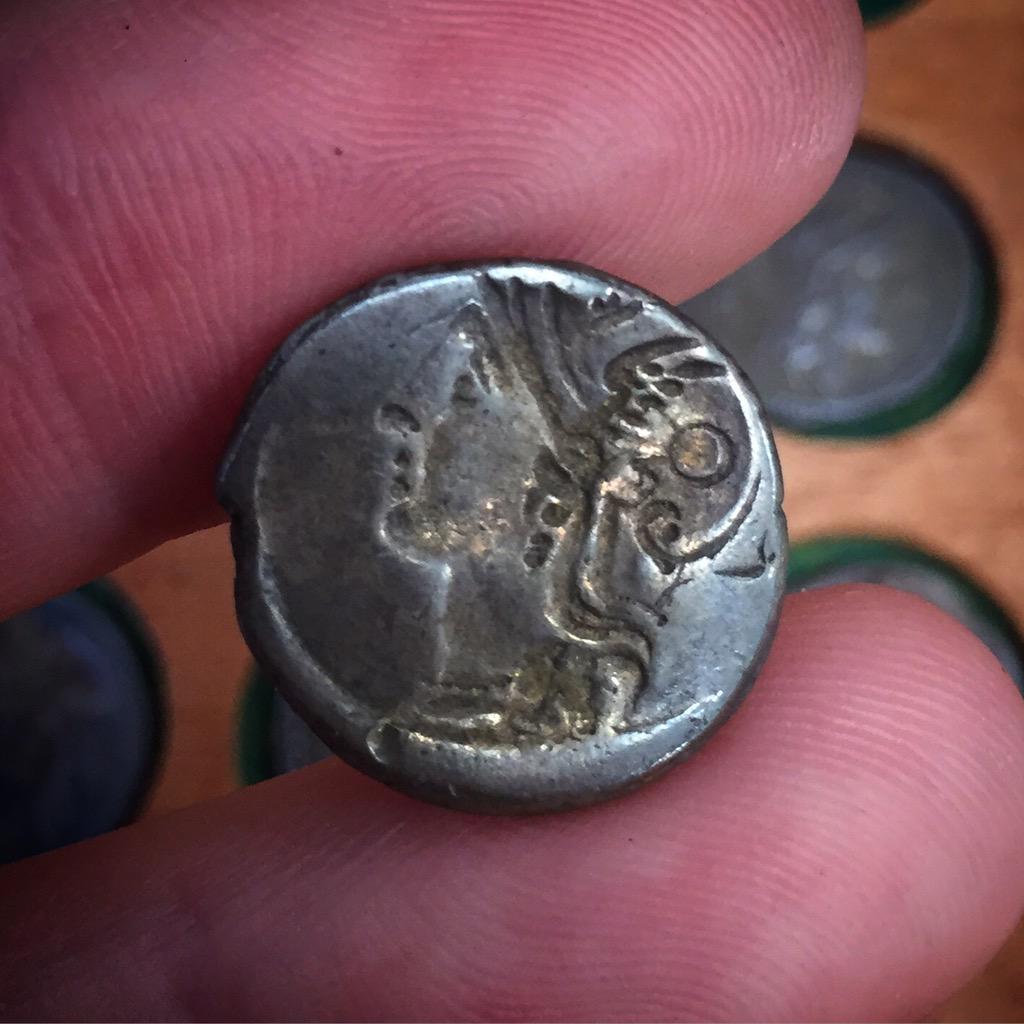 A good obverse brockage of a denarius. Roman Republic, C. Claudius Pulcher, 110-109 BC #HistoryInCoins