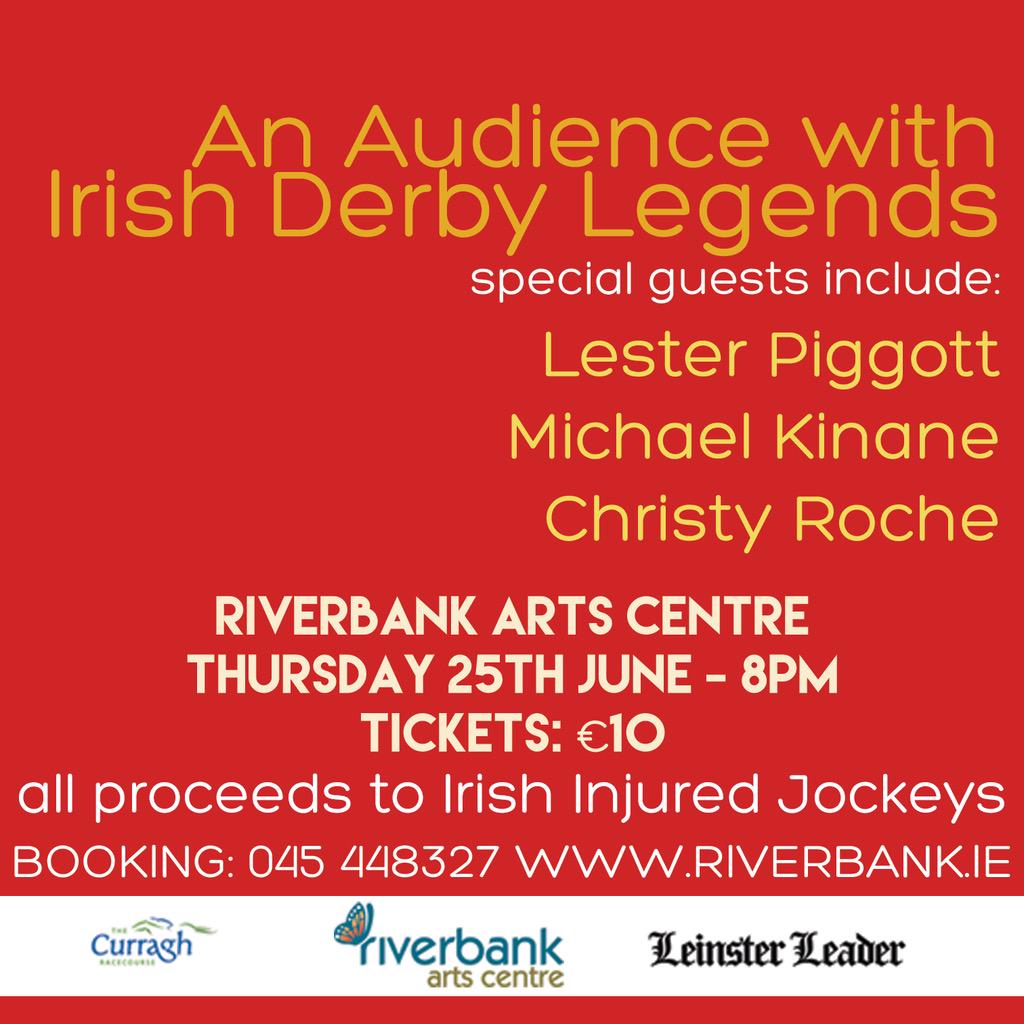 Last few seats available for <a href="/TracyPiggott/">Tracy Piggott</a> An Audience with.... In aid of <a href="/InjuredJockeys/">IRISH INJURED JOCKEYS</a> this Thursday. #kildarehour