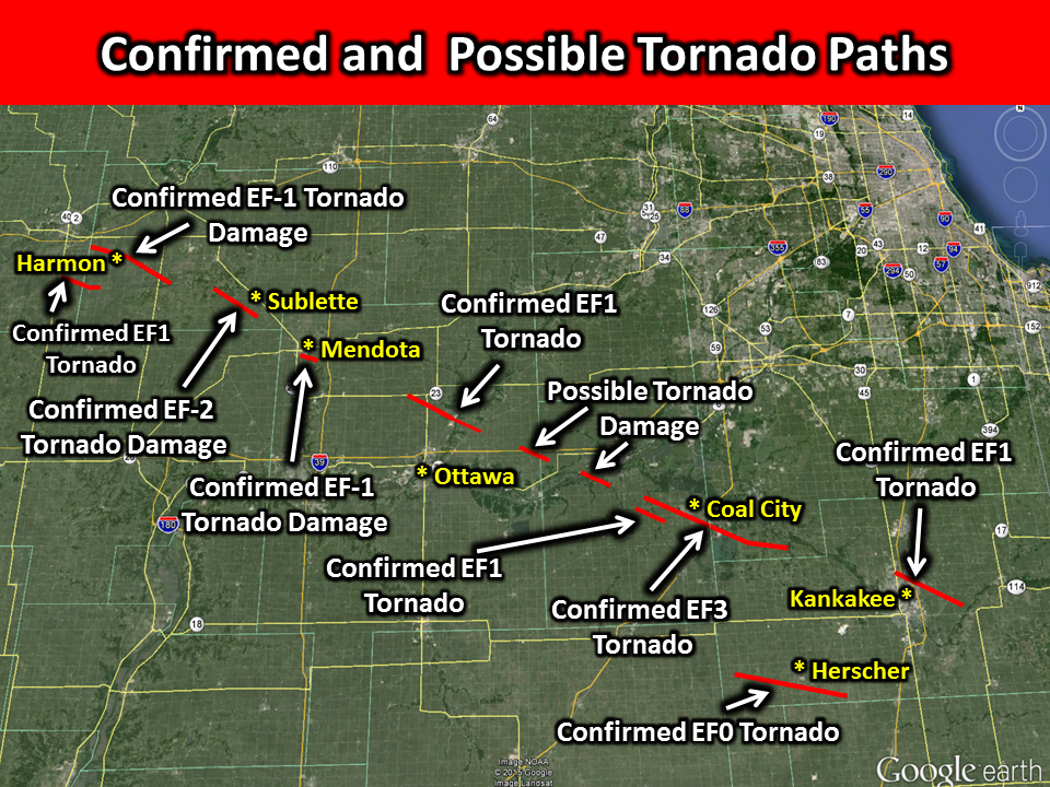 NWSChicago's tweet image. Total # of tornadoes in Monday night's event up to 9. Investigation to continue next few days. weather.gov/lot/22June2015