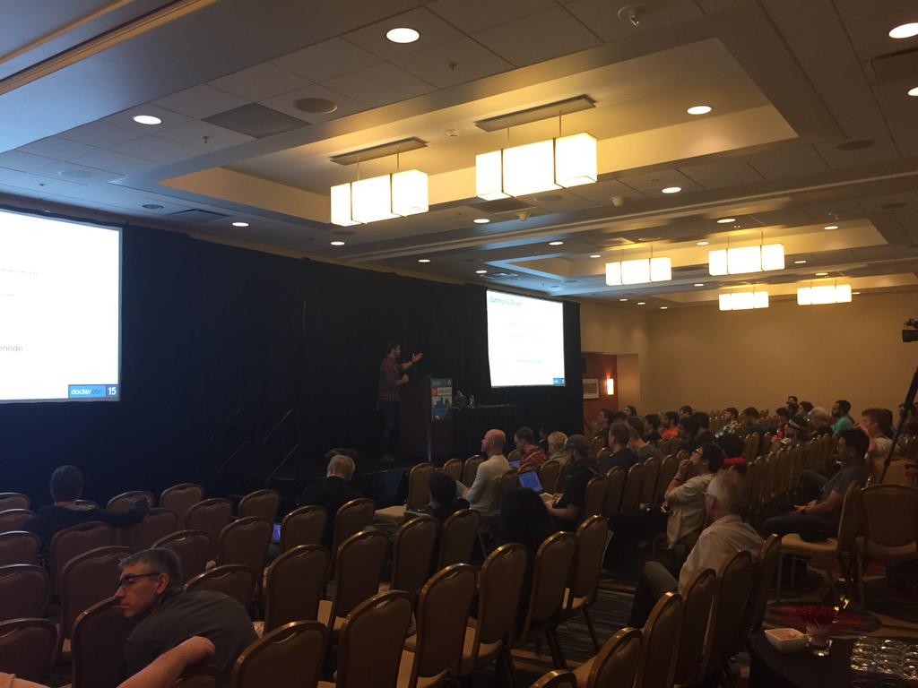 Docker's tweet photo. .@diogomonica turning #dockerbench into a community driven #dockersecurity benchmark compilation #dockercon http://t.co/NE8xvms4qP