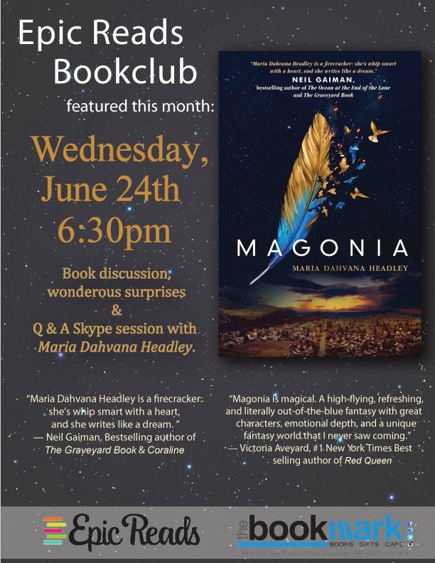 TheBookmarkPR's tweet photo. Tomorrow! @epicreads #BookClubPR @ #TheBookmarkPR Featuring #Magonia by @MARIADAHVANA @hc_intl #CantWait http://t.co/40OdW6UEOa