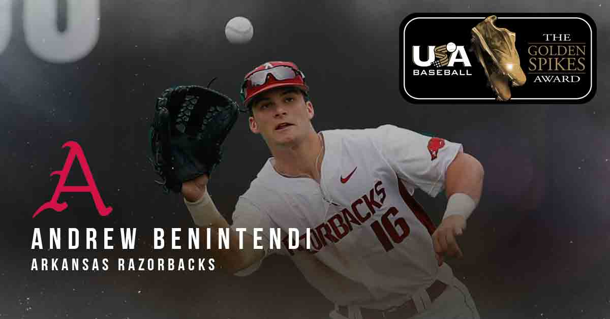 NCAABaseball's tweet photo. Congrats to Arkansas' Andrew Benintendi!!

2015 USA Baseball Golden Spikes Award Winner: http://t.co/tI2MOpgEFh http://t.co/Uq2zd2jnO3