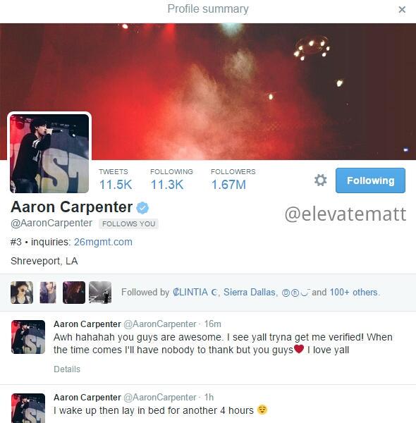 iiSuperiya's tweet photo. We want to see it in his profile!It's not fair that he's not verified yet #verifyaaron @premiumbusiness @AaronCarpenter π http://t.co/8zOQ5PQuLu