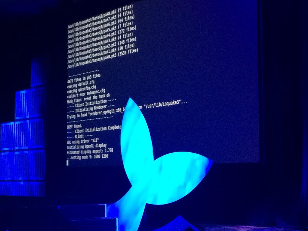 bridgetkromhout's tweet image. Quake in containers: hilariously fun #dockercon demo by @crosbymichael &amp;amp; @icecrime: migrating live containers in use.