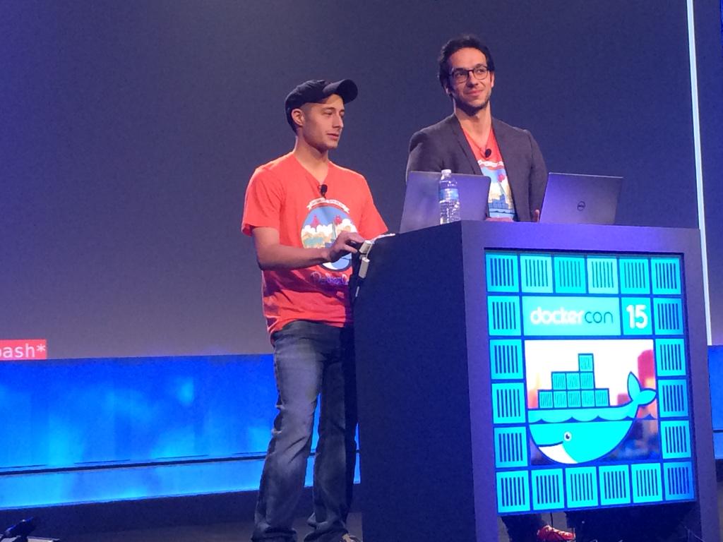 bridgetkromhout's tweet image. Quake in containers: hilariously fun #dockercon demo by @crosbymichael &amp;amp; @icecrime: migrating live containers in use.