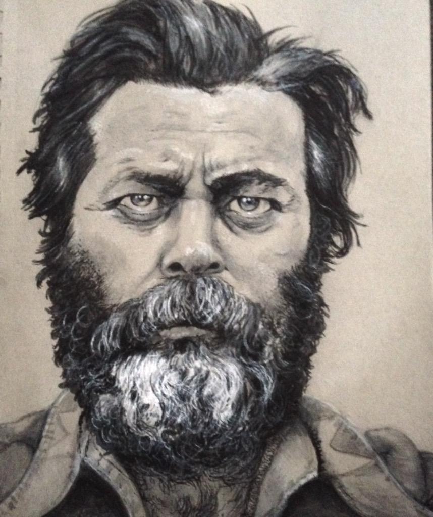 johntbournII's tweet photo. @Nick_Offerman i just finished this portrait of you. I love your style, you're one of my favorite actors of all time! http://t.co/CDi9JCcRVW