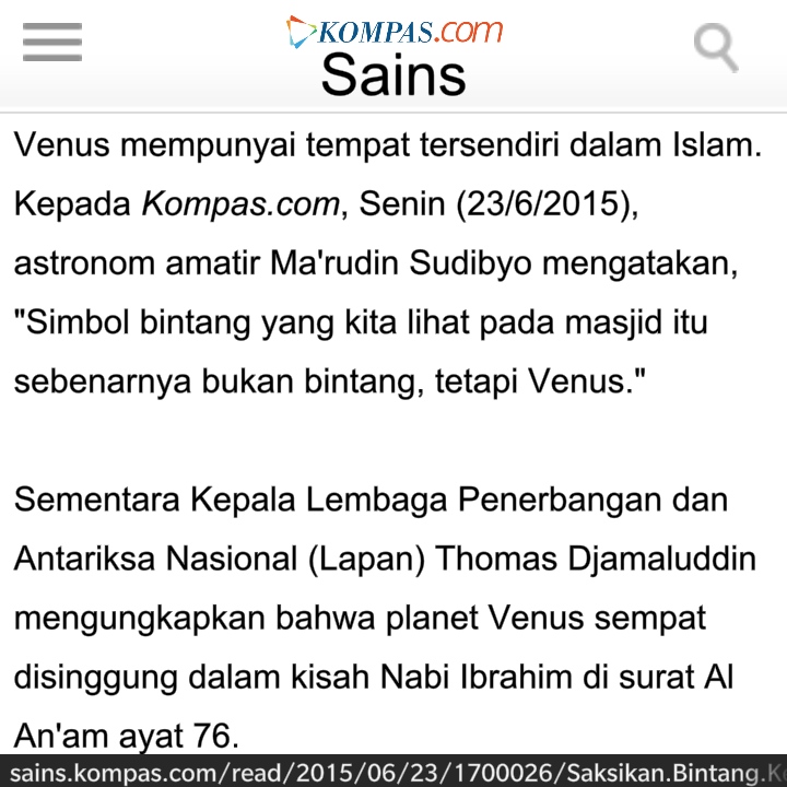Simbol Bintang di Mesjid itu Planet Venus/Bintang Kejora kata Astronom
