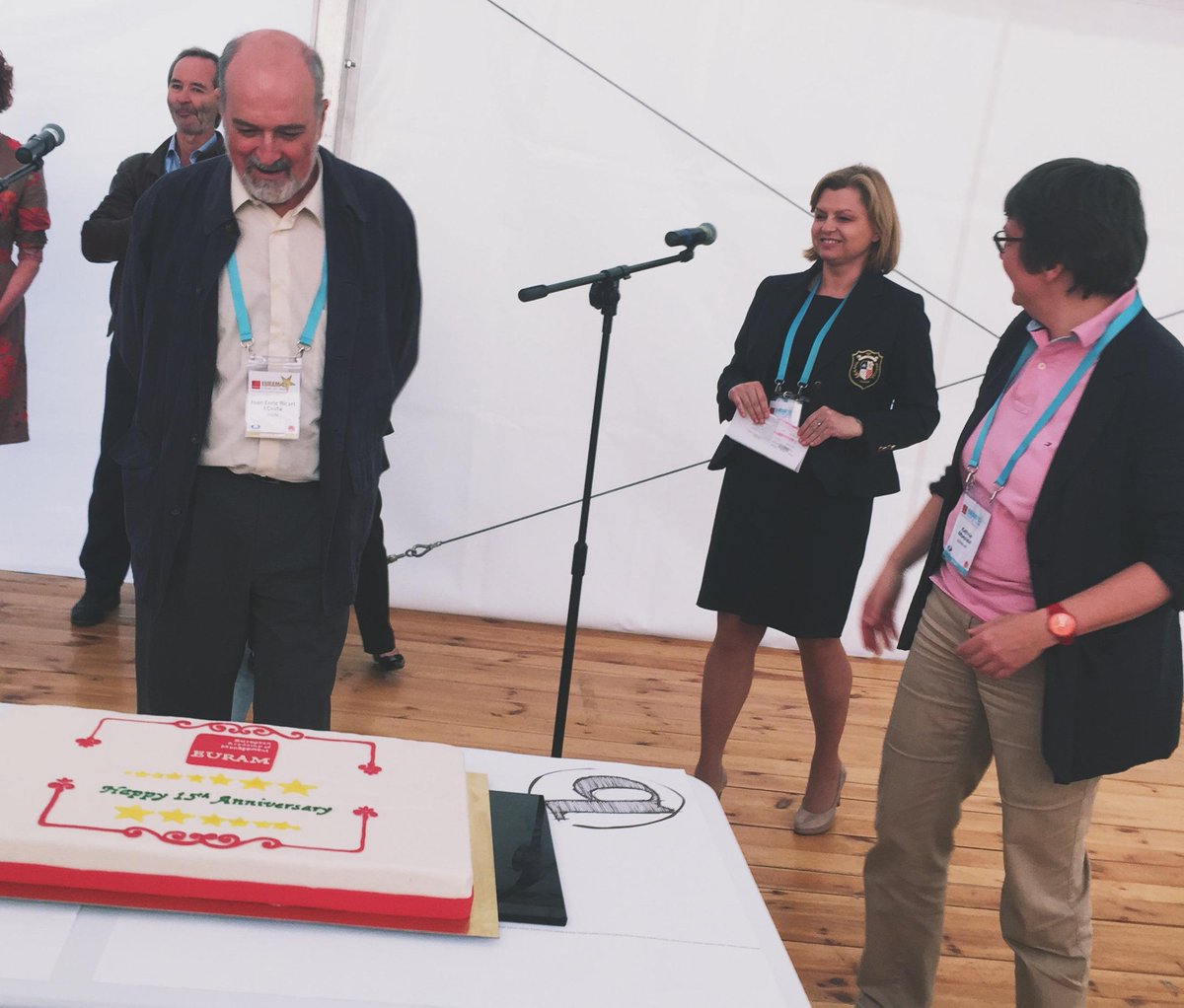 EURAM_BXL's tweet photo. EURAM celebrating its 15th Anniversary. Founding President, Joan E. Ricart has the honour to cut the cake in Warsaw http://t.co/gMfea2UMkW