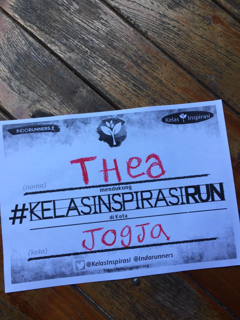 thearizkia's tweet photo. Yeay aku akan bergabung di #KIRun kamis ini dgn @playon_jogja .Make sure u join us too! @KelasInspirasi @IndoRunners http://t.co/YcatZZpXSL