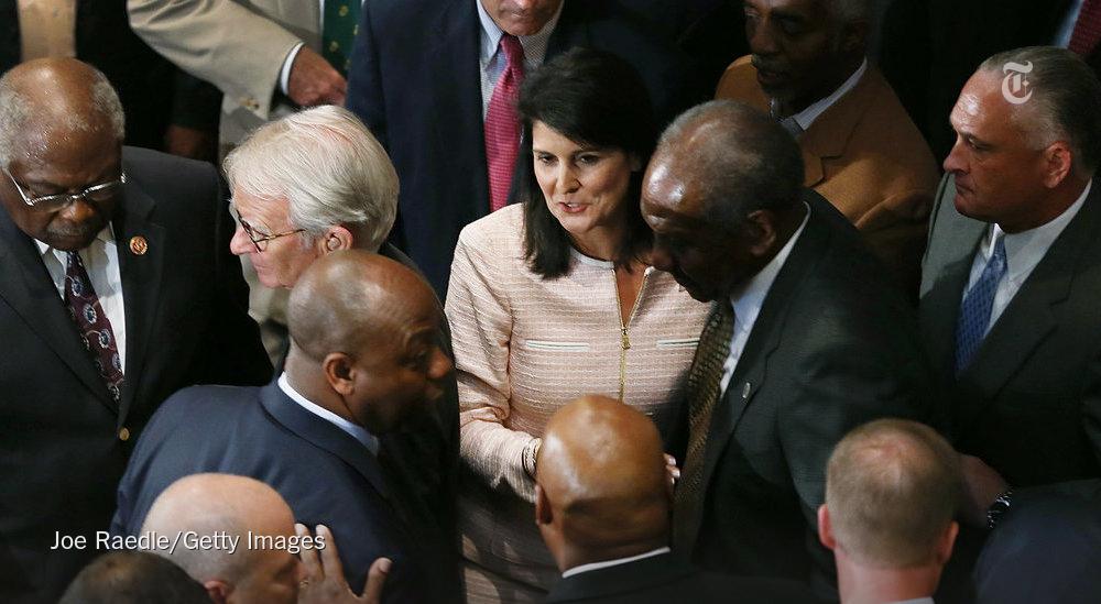 nytimes's tweet photo. Nikki Haley points to personal reasons, not politics, for shift on Confederate flag http://t.co/6YVL3ipgZa http://t.co/SdXAAxecOl