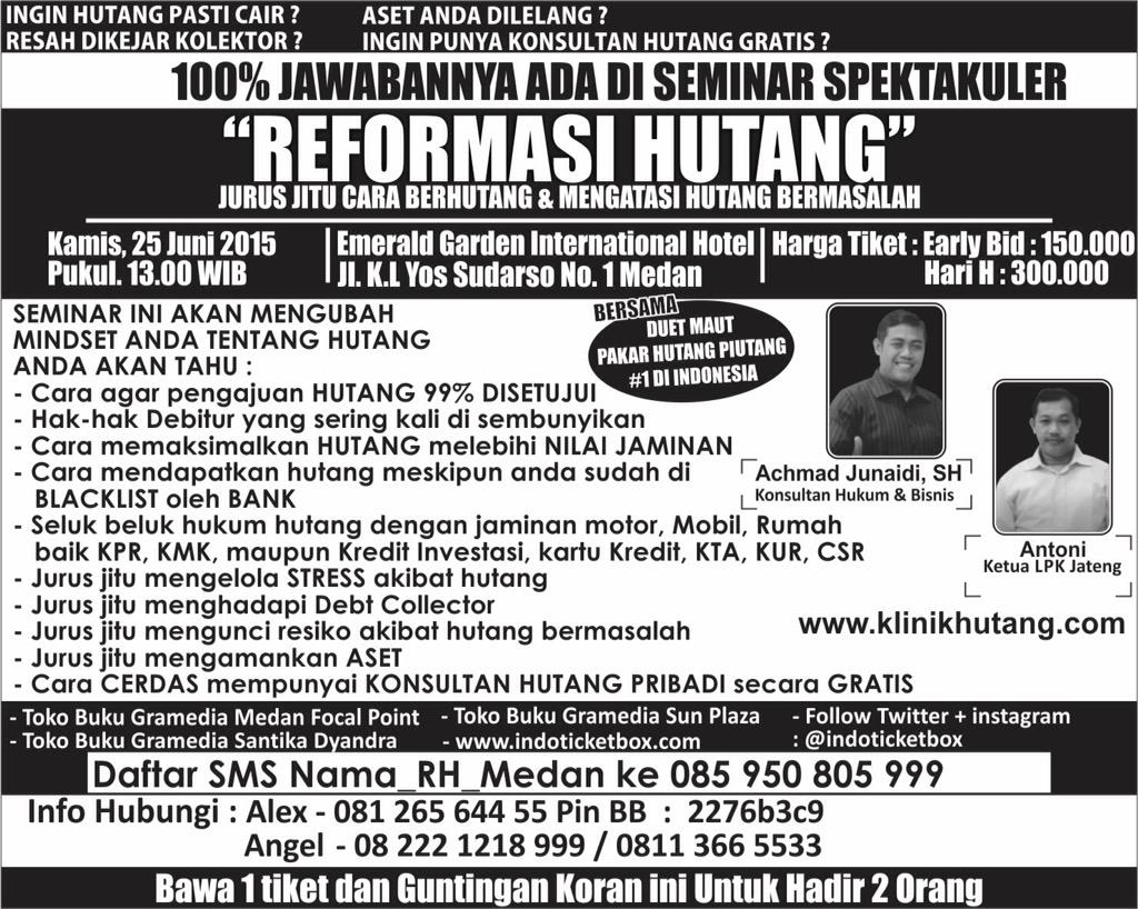 Iklan ini naik cetak 20, 23, 24 Juni.

Pasang iklan harian ANALISA diskon 35%. Hub 08126564455. #IklanAnalisaMedan