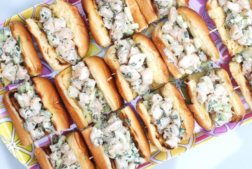 These tarragon-shrimp salad snackers are the perfect summer picnic treat!  #summereats #shrimp #sandwiches